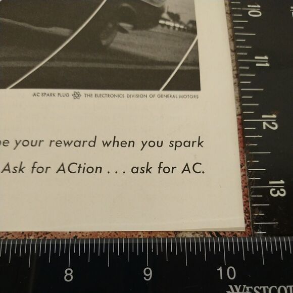 You‎ get ACtion with AC spark plugs automotive - Vtg Orig 1961 B&W Red PRINT AD - Picture 7 of 10